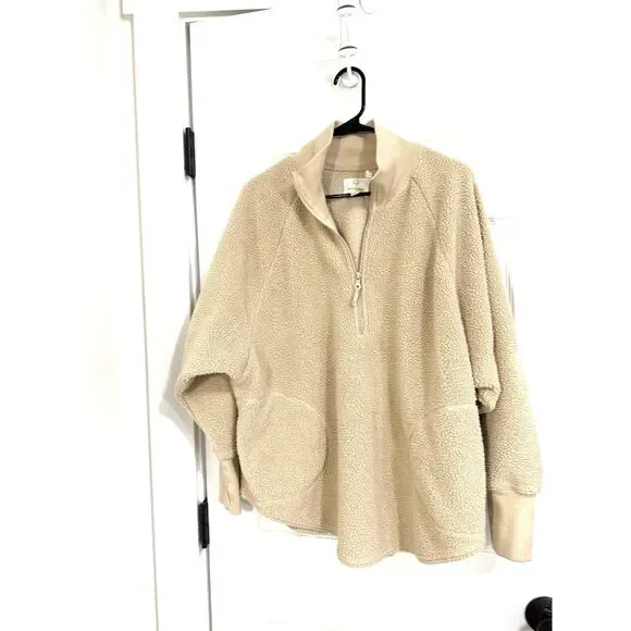 Aerie Offline Oversized Sherpa Quarter Zip in Soft Oat | Womens Size Small - Picture 3 of 12